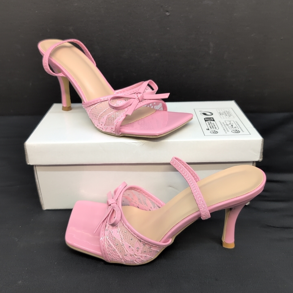 Shein Lace Bow Accented Stiletto High Heel Sandal Eur 38 Pink